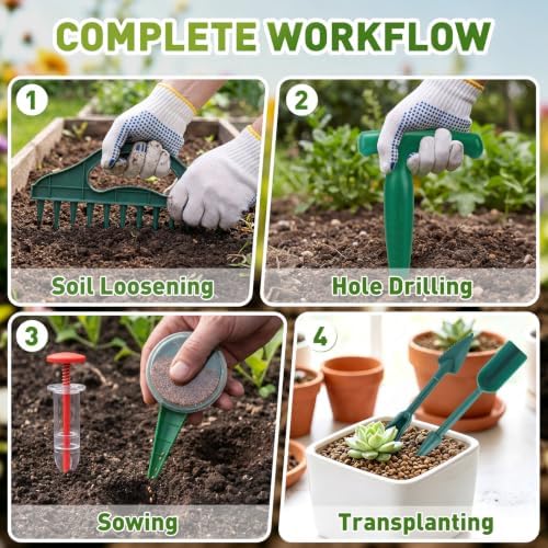 Seed Planter Tools with Garden Dibbers, Seed Spreaders, 9 Pcs - Image 2