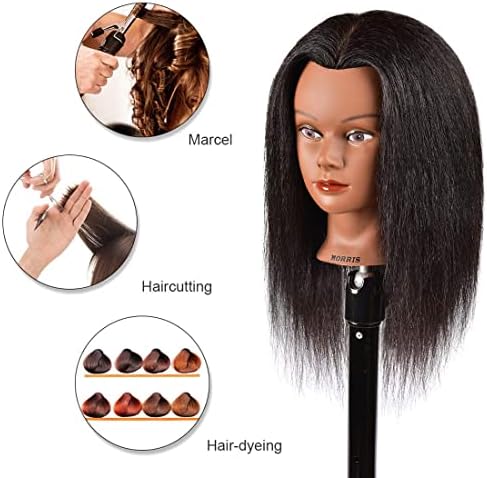 Morris Mannequin Head 14 Inch 100% Real Hair Training Head Manikin Head With Hair Cosmetology Doll Head for Hairdresser Practice HairStyling Braiding with Clamp Stand - Image 6