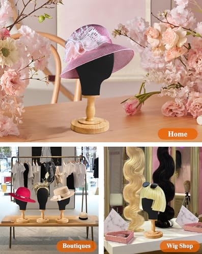 CHADWICK 21-Inch Linen Wig Head Stand with Wood Base, Black - Image 7