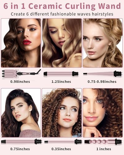 6 in 1 Curling Iron, Curling Wand Set with 3 Barrel Hair Crimper and 5 Interchangeable Ceramic Hair Curler (0.35"-1.25”), Instant Heat Up 2 Temp Wand Curler, Include Heat Protective Glove & 2 Clips - Image 2
