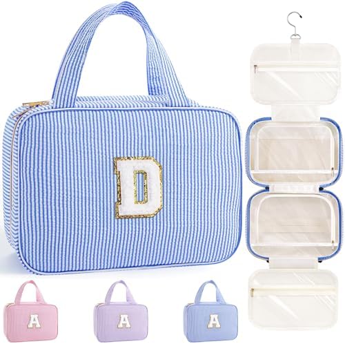 TOPEAST Travel Toiletry Bag for Women - Hanging Toiletry Bag, Large Capacity Personalized Travel Toiletry Bag and Makeup Bag, Travel Essentials Portable Toiletries Travel Bag - Letter D, Blue by TOPEAST