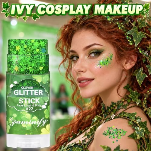 Shamrock Green Face Hair Glitter Stick,Holographic Clover Body Glitter Stick,Green Spirit Accessories for Sport Game Day,Waterproof Halloween Glitter Makeup,St Patricks Day Accessories - Image 3