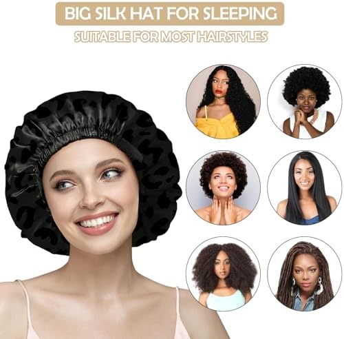 Satin Hair Bonnet Silk Bonnet for Sleeping Double Layer Elastic Adjustable Reusable Cute Aesthetic for Women Girls - Image 5