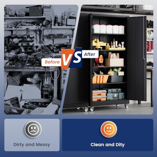 Yizosh Wheeled Metal Garage Storage Cabinet,Lockable Files Storage Cabinet - Image 7