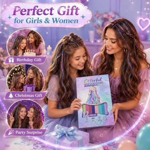Purple Colored Clip in Hair Extensions, Synthetic Hair for Girls - Image 2