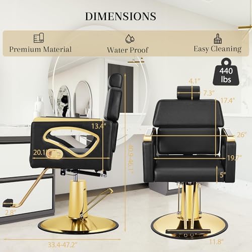 Barber Salon Chair for Hair Stylist, all Purpose Salon Chair Black & Gold - Image 6
