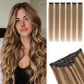 Rich Choices Real Human Hair Clip In Extensions-6 Pcs Single Clip Design-Invisible Clip in Extensions for Thin Hair-Hairpieces for Women/Men-14 Inches #4P27 Medium Brown Highlighted Dark Blonde by RichChoices