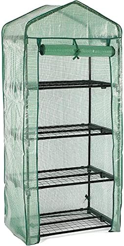 Mini Greenhouse for Indoor Outdoor, Small Plant Greenhouse 4 Tier Rack Stands with PE Cover, Portable Rack Shelves Gardening Green House for Seeds and Flowers, 27"x20"x62" - Image 3