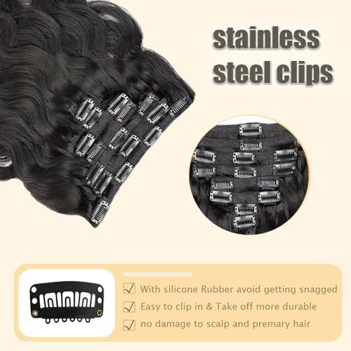 #1B Black Body Wave Clip ins Human Hair Extensions,18 Inch Soft and Real Human Hair 120g/7Pcs,Brazilian Remy Silky Natural Black Clip in Hair Extensions - Image 4