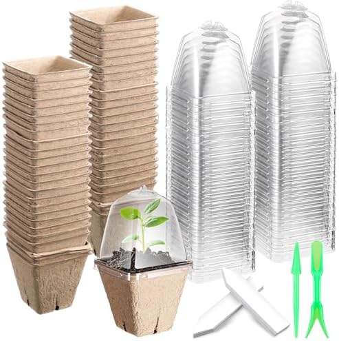 120 Pcs 2.36" Nursery Pots with 30 Humidity Dome and 30 Labels, Square by Baderke