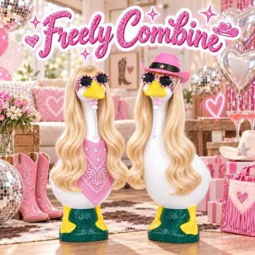 4Pcs Porch Goose Wigs Set Porch Goose Outfits Accessories for Outdoor Statue Accessories Garden Patio Yard Goosey Decoration (Pink Set) - Image 2