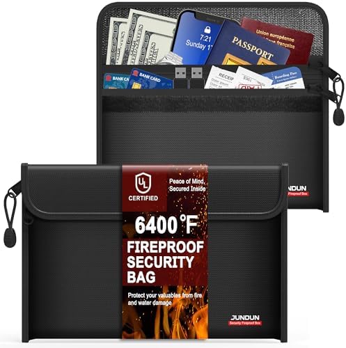 6400℉ Fireproof Money Bag,8.6”x 5.9” Dual Zippers 12 Layers by JUNDUN