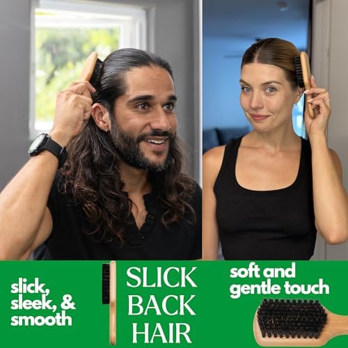 GranNaturals Soft Boar Bristle Slick Back Hair Brush - Hairbrush for Smoothing, Fades, Beards, 360 Waves to Style, Polish, & Lay Down Hair to Create a Sleek Ponytail Bun Hairstyle for Women & Men - Image 2