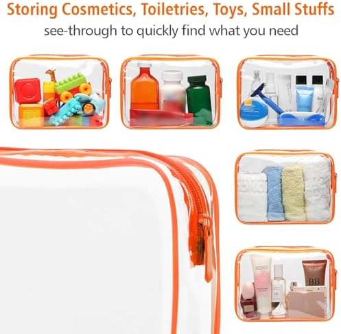 PACKISM Clear Makeup Bag with Zipper - TSA Approved Toiletry Bag, Orange - Image 5