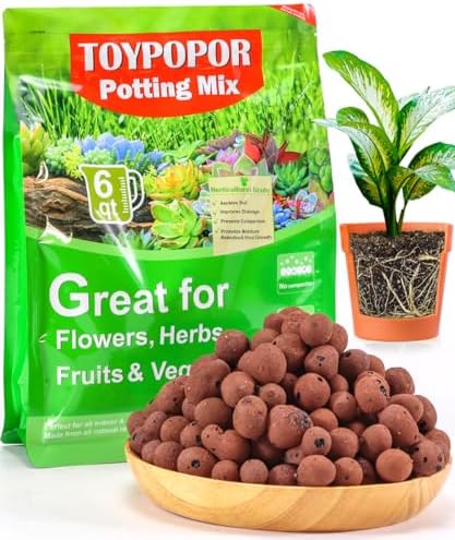 TOYPOPOR Leca Clay Pebbles for Plants, (6 Quarts) Leca Balls, Lightweight Clay Ball, Potting Mix, Grow Media Used for Drainage, Decoration, Aquaponics, Hydroponics and Other Gardening Essentials by TOYPOPOR