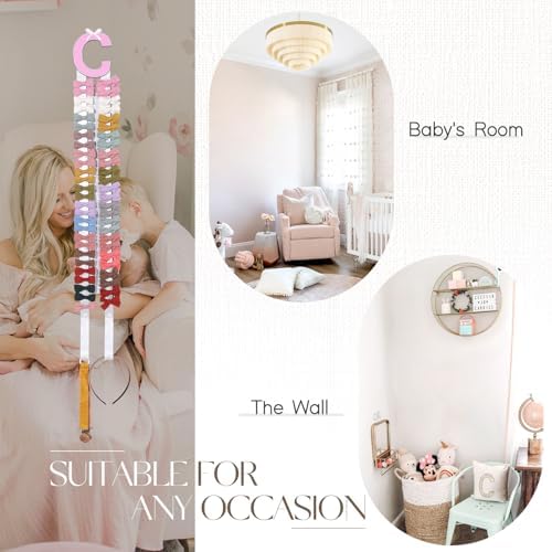 POVETIRE Letter Bow Holder Hair Bow Organizer, Ribbon Hair Clips Storage Hair Bows Hanging Baby Headband Holder Hair Accessories Organizer Display Decors Baby Nursery Toddler Girls Room-C - Image 5
