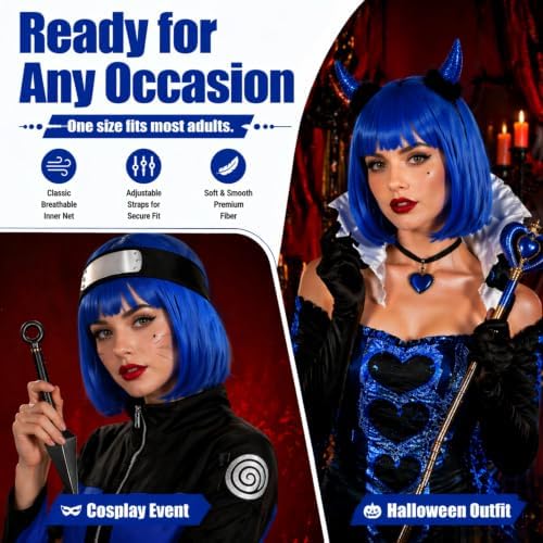Short Royal Blue Bob Wig with Bangs for Women - Image 6