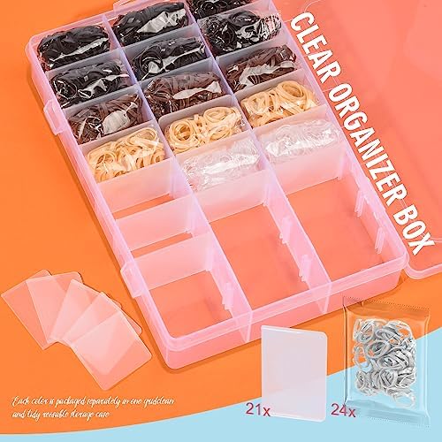 TsMADDTs Small Hair Ties Set, 2000 pcs Rubber Bands with Organizer Box, 7 Natural Colors Clear Black Brown, Rat Tail Comb - Image 3