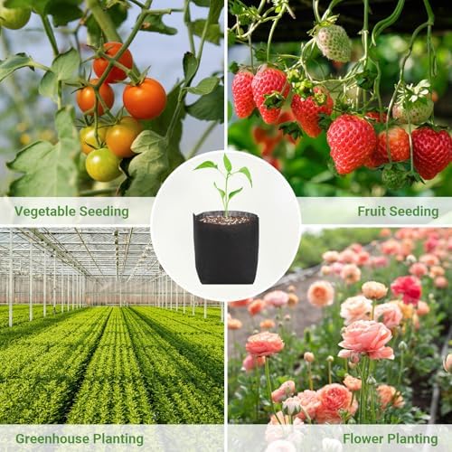 GREANER 100 PCS Nursery Bags, 6.3x5.7 Inch Biodegradable Seed Starter Pots, Plant Grow Bags for Plant, Tree, Flower, Seedling, Vegetables (Black) - Image 6