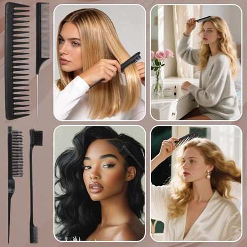 6 Pcs Boar Bristle Slick Back Hair Brush with Edge Brush Rat Tail Comb and Wide Tooth Comb, Hair Styling Comb for Men Women - Image 6