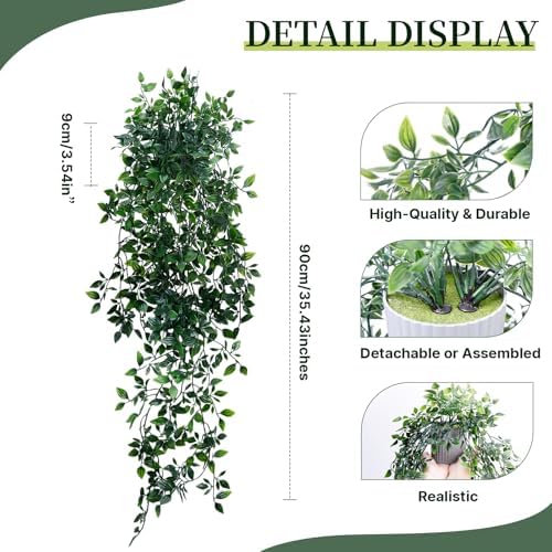 Artificial Hanging Plants for Shelf, 2-Pack Fake Potted Greenery Faux Mandala Vines in Black Pot, Décor for Office Living Room Bathroom Indoor Outdoor - Image 4