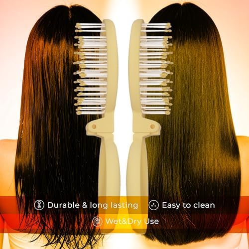 Mini Detangler Travel Hair Brush with Mirror, Makaron Hair Brushes for Women, Men and Kids, Unique 3D Flexible Design for All Hair Types, Styling Accessory, Travel Essentials for Women (POPULARYELLOW) - Image 5