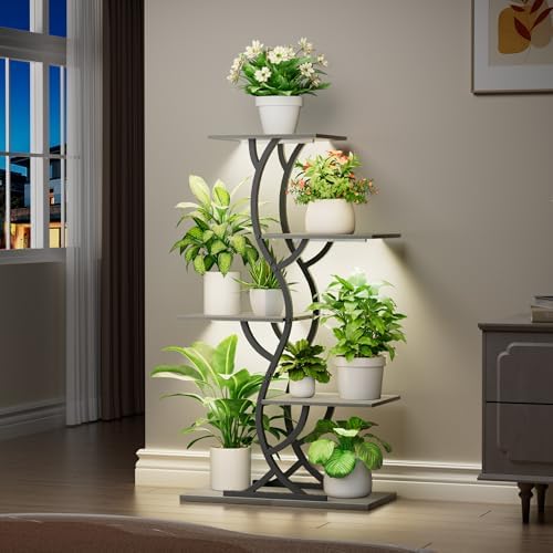 Plant Stand Indoor with Grow Lights - 5 Tiered Corner Plant Shelves (Gray) - Image 4