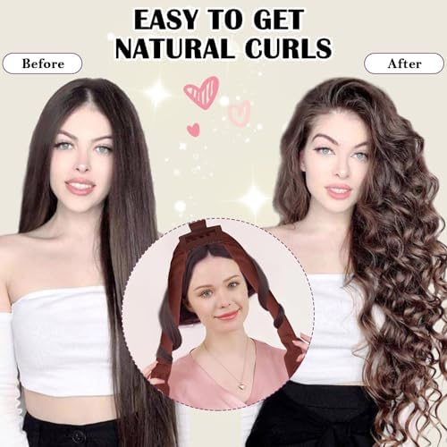ZILAMPU Hair Curler, 70' Soft No Heat Curling Headband Wrap for Overnight Curls, Women Long Wave Curl Hair Rollers - Reddish Brown, 9 PCS Curling Rods Gifts Set - Image 4
