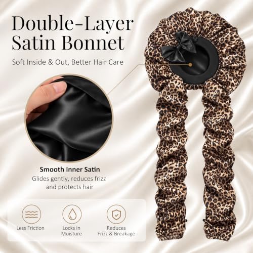 Bonnet for Braids Long Hair Double Layer Silk Satin Bonnet Bounce Curl Caps Women Sleeping Samurai Wrap Hair Hose Cap 2 in 1 - Image 3