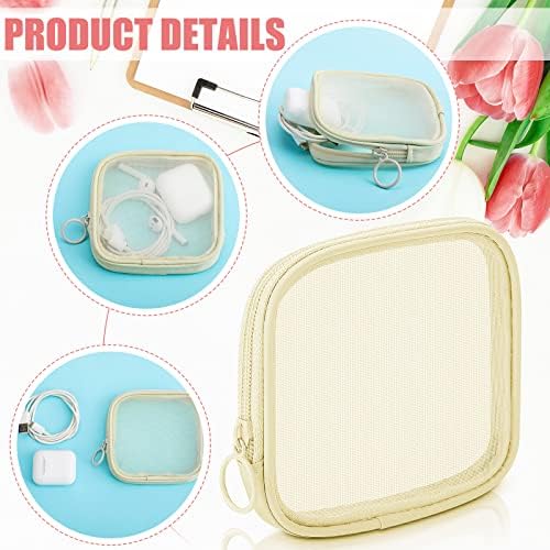 Weewooday 4Pcs Mesh Makeup Bag, Beige, Small, Classic - Image 4