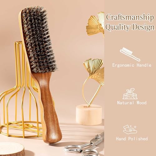 STYLEMATE Wild Boar Bristle Slick Back Hair Brush, Large Soft Bristle Hair Brushes for Thin & Fine Hair, Natural Sapele Wooden Handle Hairbrush for Women Men - Image 4