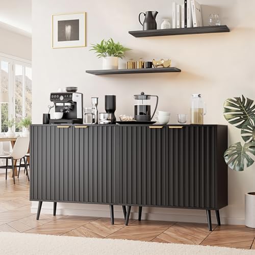 Vrullu Modern Storage Cabinet, Black Sideboard and Buffet Storage, Wood Accent Cabinet for Living Room, Hallway, Entryway, Dining Room (3, Black+Gold) - Image 5