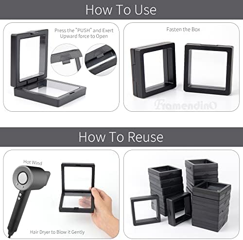 Framendino, 20 Pack Black 3D Floating Frame Display Case Challenge Coin 2.8x2.8x0.8 Holder Stands Jewelry Storage Box for AA Medallion Shells Gems - Image 3