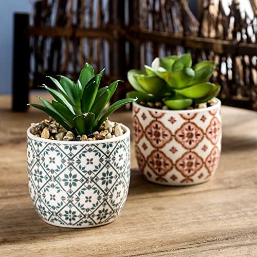 Artificial Plants Succulent Flowers in Ceramic Planter 2 Pack Small Fake Plants Potted for Home Office Desk Decor Farmhouse Living Room Bedroom Shelves Decoration - Image 5