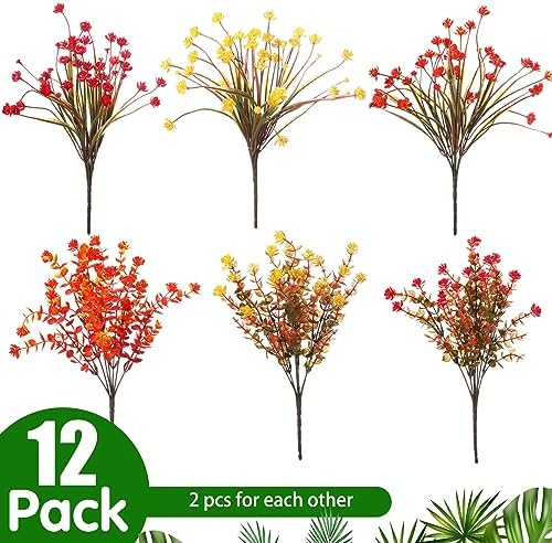 WILLBOND 12 Bundles UV Resistant Faux Flowers, Red, Yellow, Bright Orange - Image 3