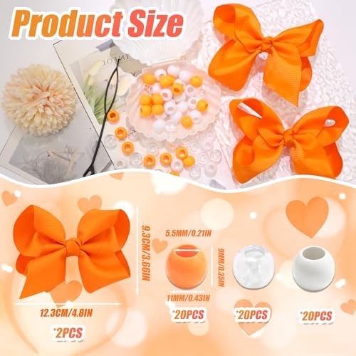 NAISKA 62PCS Orange Beads for Hair 4.7in Bow Hair Clips Hair Jewelry for Braids Cute Braids Clips with Bow Loc Beads Accessories Sets for Kids Girls - Image 4