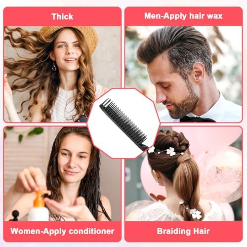 2 Pcs 3 Row Comb for Natural Hair, Three Row Comb for Curly Hair with Rat Tail Handle, Unbraider to Take Braids Out Tool, Detangling Sectioning Styling Combs for Women & Men (Black) - Image 7