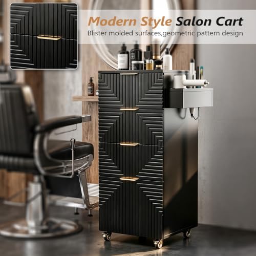 OmySalon Salon Cart with Wheels, 4-Drawers Rolling Hair Styling Station, Salon Trolley with Hot Tool Holders, Mobile Organizer for Barbershop, Beauty Spa, Black - Image 7