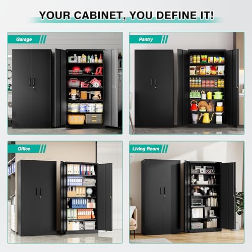 SISESOL Wide & Deep Metal Storage Cabinet with 2 Doors and 5 Adjustable Shelves,72x36x18 Garage Storage Cabinet,Tall Black Locking Metal Cabinets with Lock,Steel Locked Cabinets for Home,Office,Garage - Image 5