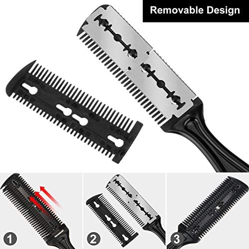 Maitys 3 Pcs Razor Combs for Hair Cutting with 10 Blades, Black - Image 5