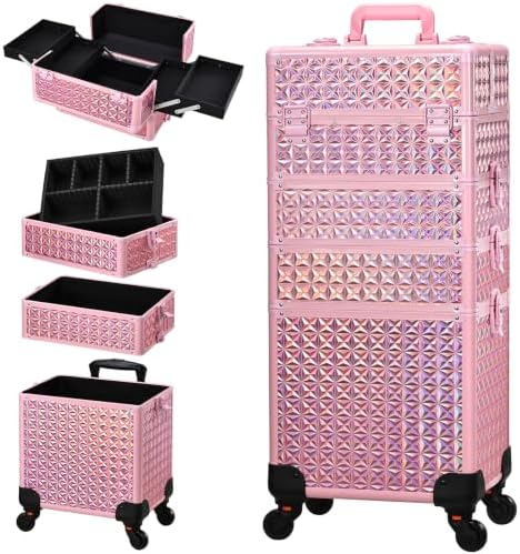 Rolling Makeup Case 4 IN 1 Cosmetology Case on Wheels Salon Case Nail Cart by Stagiant