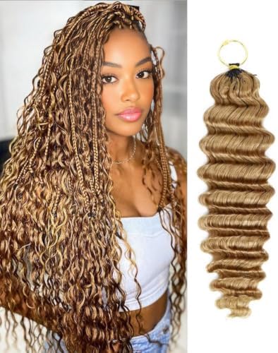 27# Honey Blonde Color 18 Inch Human Crochet Hair for Black Women, Feather Crochet Extensions 55g 40 Strands, Resusable Miracle Look Hair Bundles, Soft Lightweight Small Knots Deep Wave by VDZ100HumanHair