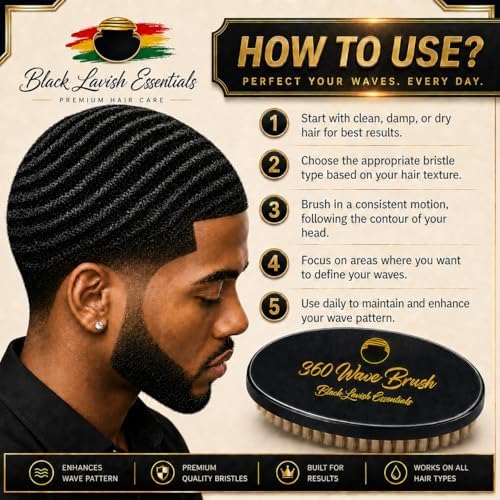 360 Wave Brush, Build Deeper Waves, Soft & Hard Boar Bristle Curved Brushes (Soft Brush, Black) - Image 3
