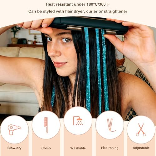 Leuceiy Hair Tinsel Clip in,Hair Accessories Tinsel Hair Extensions for Girls Pack of 6 Pcs 20 Inch,Fairy Hair Tinsel Kit,Heat Resistant New Years Festival Party - Image 3
