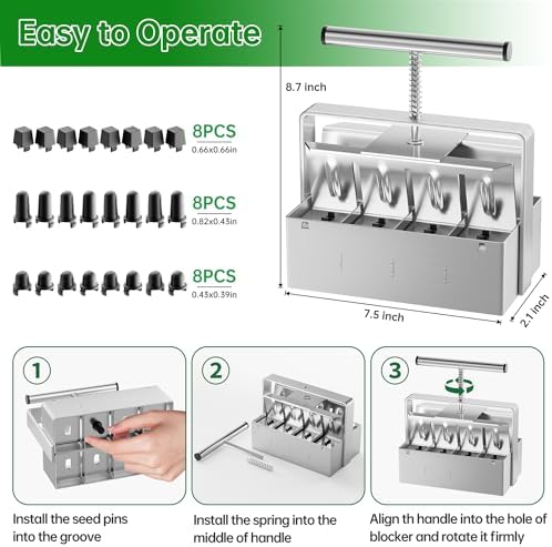 Soil Blocker, 8 Cell Soil Block Maker 2 Inch with 3 Sizes Seed Pins, 2024 Seed Handheld Block Maker with Comfortable Handle, Garden Blocking Tools for Seedings, Cuttings, Greenhouses - Image 4
