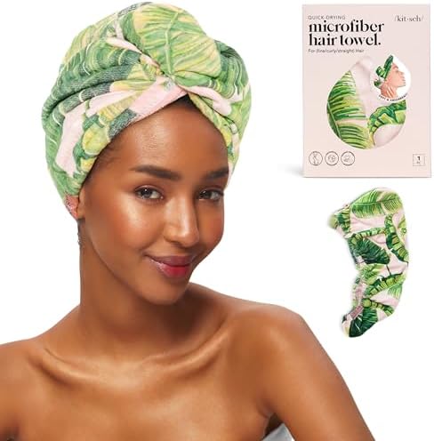 Kitsch Microfiber Hair Towel Wrap for Women - Microfiber Towel, Super Absorbent, Quick Dry, Anti-Frizz - for Long and Short Hairs, Turbans for Women, Hair Wrap - Palm Leaves by Kitsch
