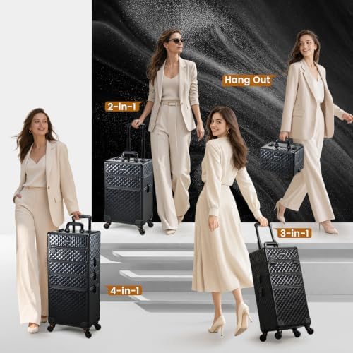 Stagaint Rolling Makeup Case 4 IN 1 Cosmetology Case on Wheels Salon Case - Image 3
