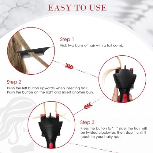 Gisafai Automatic Hair Braider Set DIY Styling Hair Twister with Rat Tail Comb, Crocodile Clips and 800 Pieces Mini Rubber Bands Tool Styler for DIY Styling - Image 4