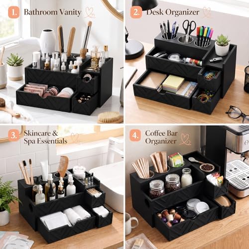 Hair Tool Organizer with 3 Drawer Wooden Blow Dryer Holder, Black - Image 5