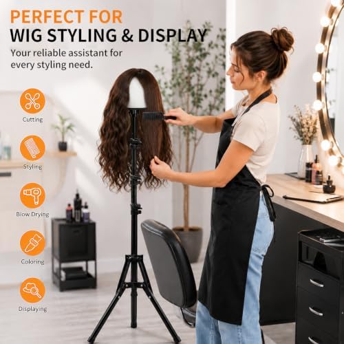 Mannequin Head Tripod Wig Stand: Wig Head Stand for Styling Hairdressing Training 63-Inch Adjustable Stable Manikin Head - Image 3